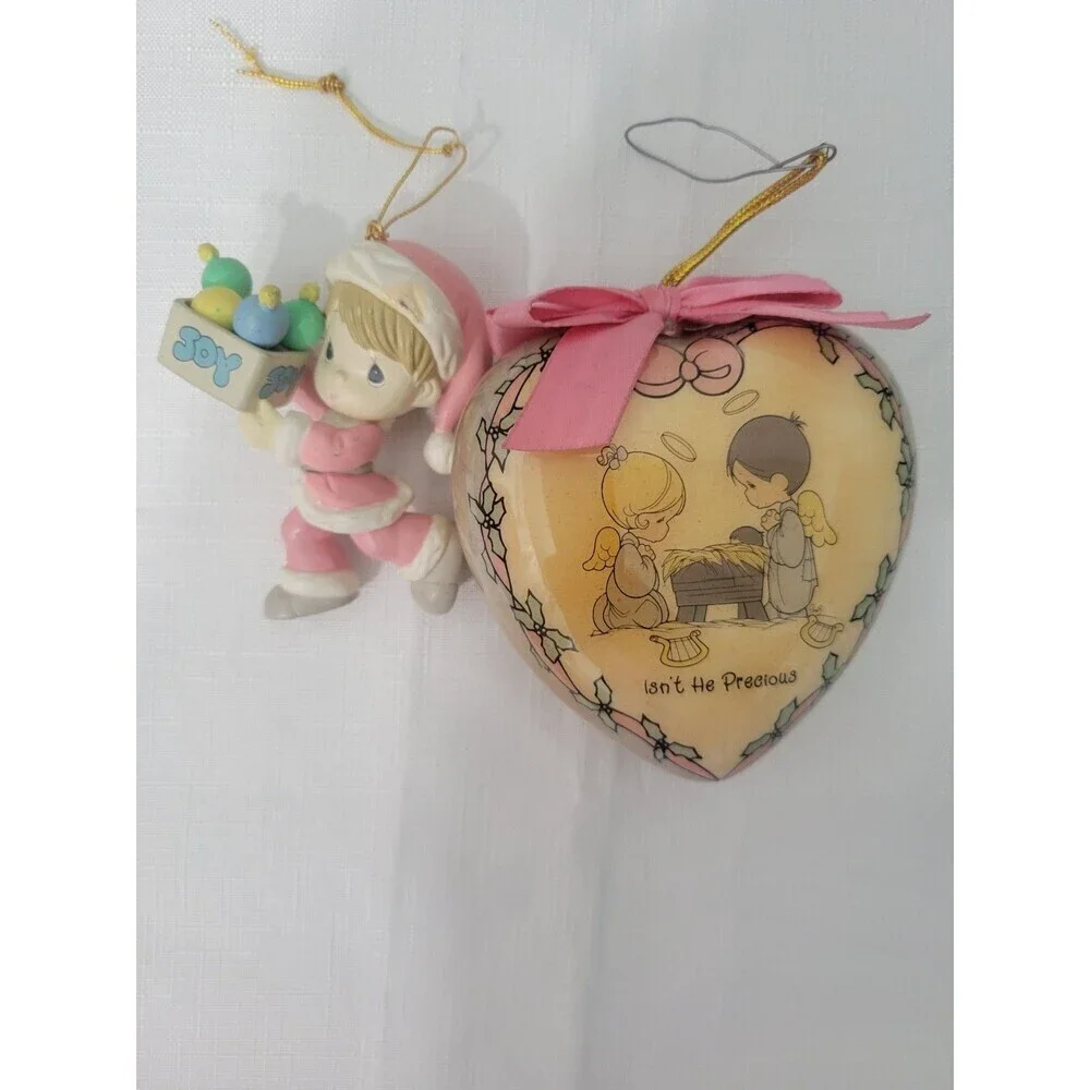 Precious Moments Christmas Ornaments Heart  & Girl 1996 Set Of 2